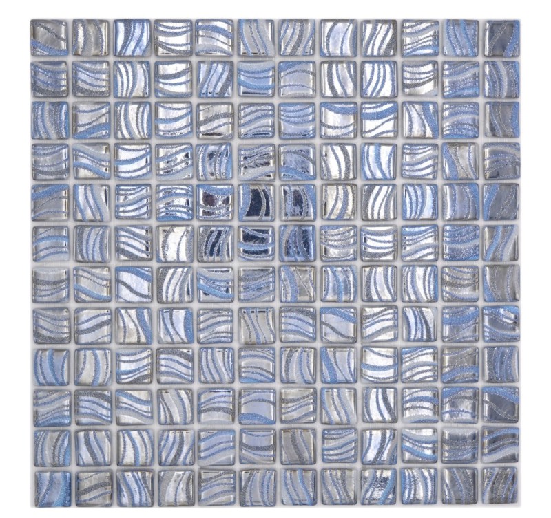 Mosaikfliese Poolmosaik Schwimmbadmosaik Silber Blau Glanzsilber metallisch Dusche Wand SPAIN MOS220-78250U