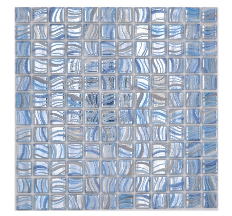 Mosaikfliese Poolmosaik Schwimmbadmosaik helles Blau Silber Glanz metallisch Dusche Wand SPAIN MOS220-78251U