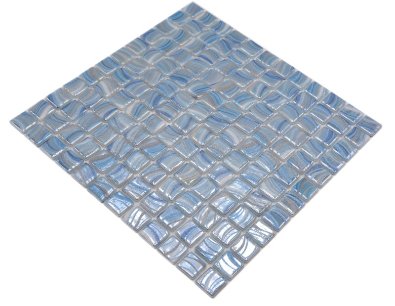 Mosaikfliese Poolmosaik Schwimmbadmosaik helles Blau Silber Glanz metallisch Dusche Wand SPAIN MOS220-78251U