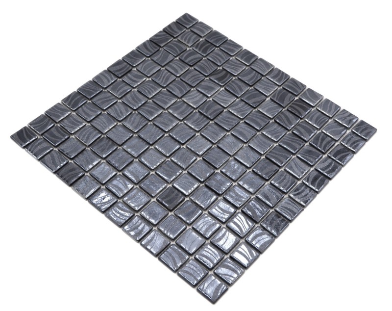 Mosaikfliese Poolmosaik Schwimmbadmosaik Schwarz Graphit Silber Dusche Wand SPAIN MOS220-78253U