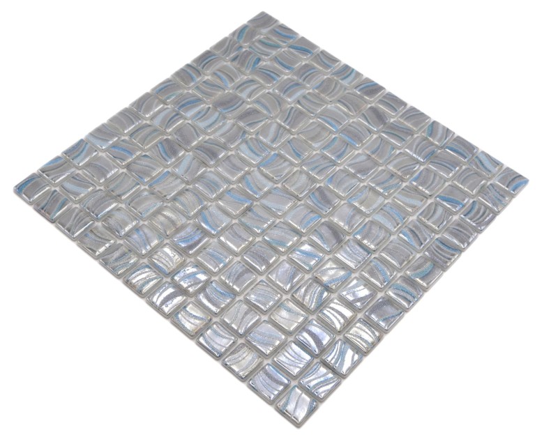 Mosaikfliese Poolmosaik Schwimmbadmosaik Silber Blau Gold- Türkisakzente Dusche Wand SPAIN MOS220-78254U