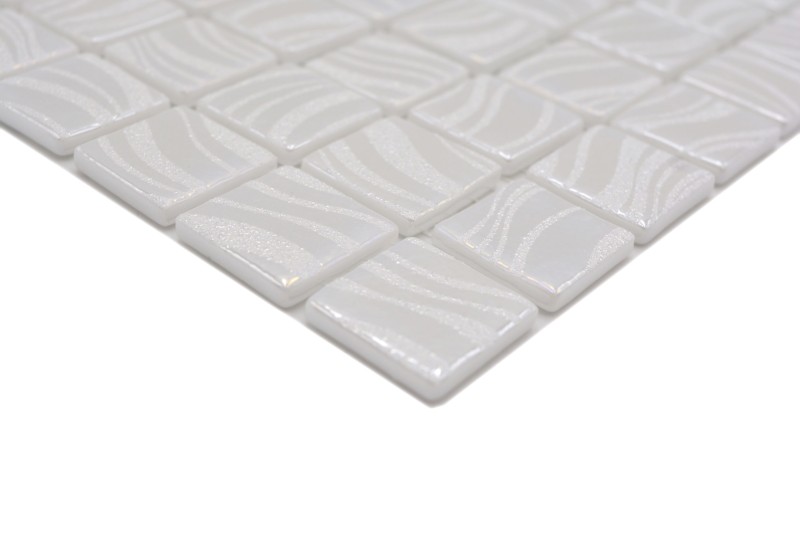 Mosaikfliese Poolmosaik Schwimmbadmosaik Weiß Cream Silber Glanz metallisch Dusche Wand SPAIN - MOS220-78252U_f