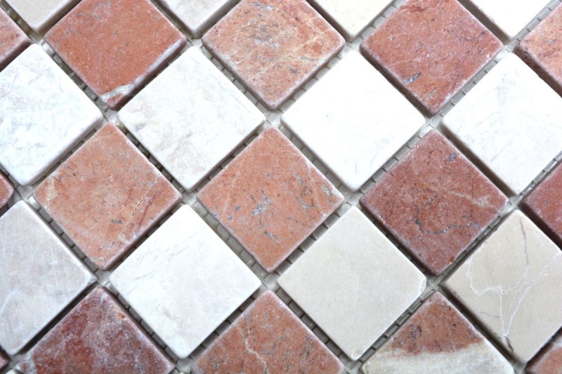 Mosaik Fliese Marmor Naturstein creme beige rot Random MOS42-1004_f