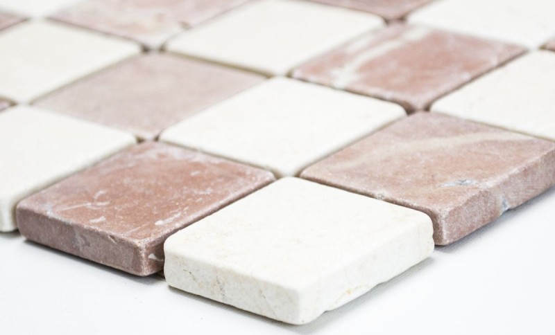 Mosaik Fliese Marmor Naturstein creme beige rot Random MOS42-1004_f