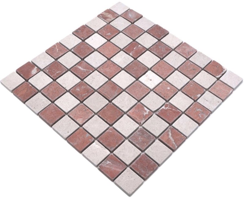 Handmuster Mosaik Fliese Marmor Naturstein creme beige rot Random MOS42-1004_m