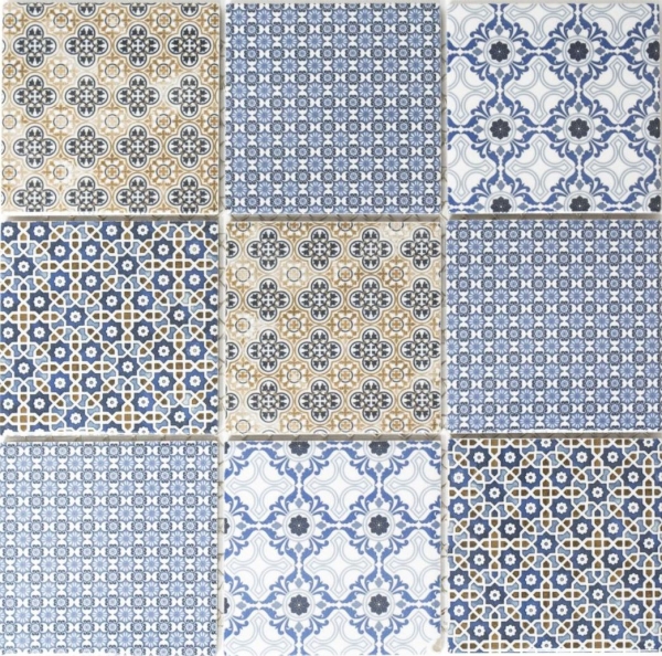 Retro vintage mosaic tile backsplash kitchen backsplash white blue orange gray tile backsplash patchwork - MOS22B-1404