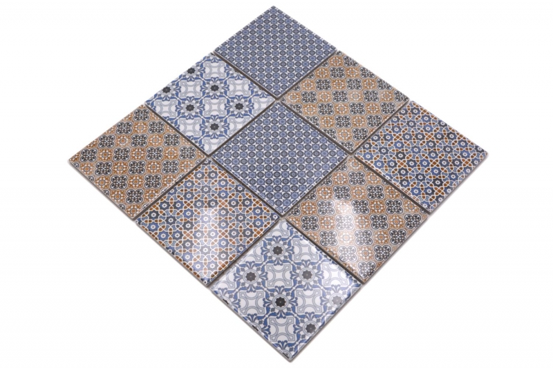 Rivestimento di piastrelle a mosaico vintage retrò per la cucina Rivestimento di piastrelle bianco blu arancione grigio Rivestimento di piastrelle patchwork - MOS22B-1404