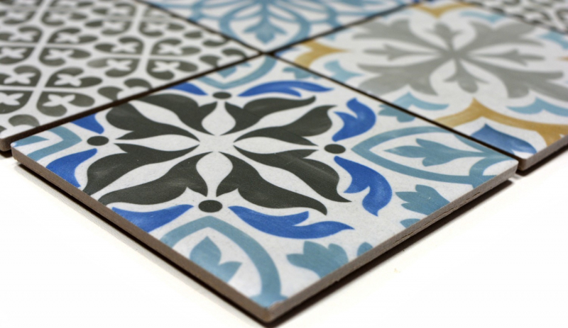 Retro Vintage Mosaik Fliesenspiegel Küchenrückwand Keramik creme blau orange grau matt MOS22B-1406_f | 10 Mosaikmatten
