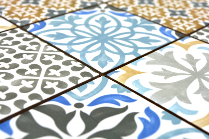 Retro vintage mosaico backsplash cucina backsplash ceramica crema blu arancio grigio opaco MOS22B-1406_f | 10 mosaico tappetini