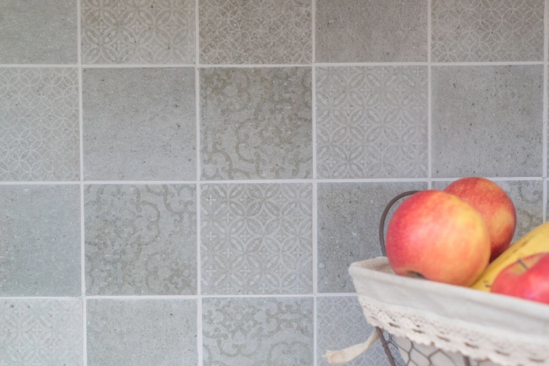 Retro vintage mosaico muro ceramica cemento look grigio mix piastrelle backsplash cucina - MOS22-CELLO