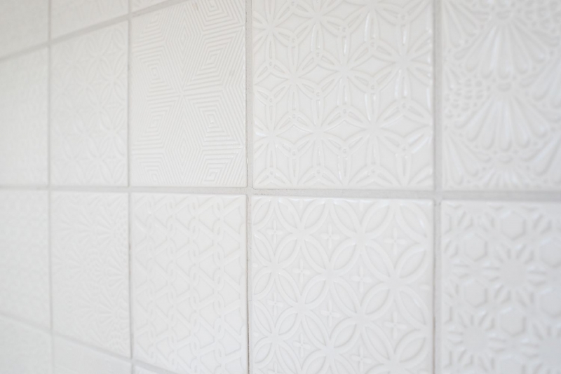 Mosaïque rétro vintage mur céramique blanc structure carreau salle de bain carrelage mural - MOS22B-0104