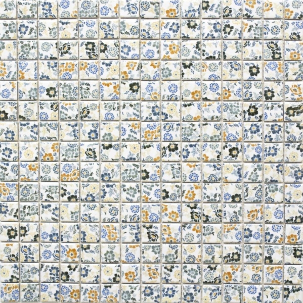 Piastrella a mosaico decorata a mano retro vintage in ceramica bianca fiori colorati backsplash MOS18C-1401_m