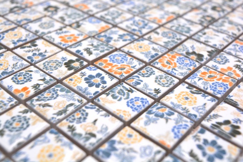 Ceramic mosaic retro vintage white colorful flowers mosaic tile backsplash MOS18C-1401