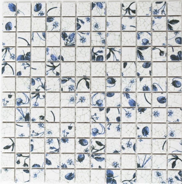 Handmuster Mosaikfliese Retro Vintage Keramik weiß blaue Blume Küchenrückwand MOS18D-1404_m