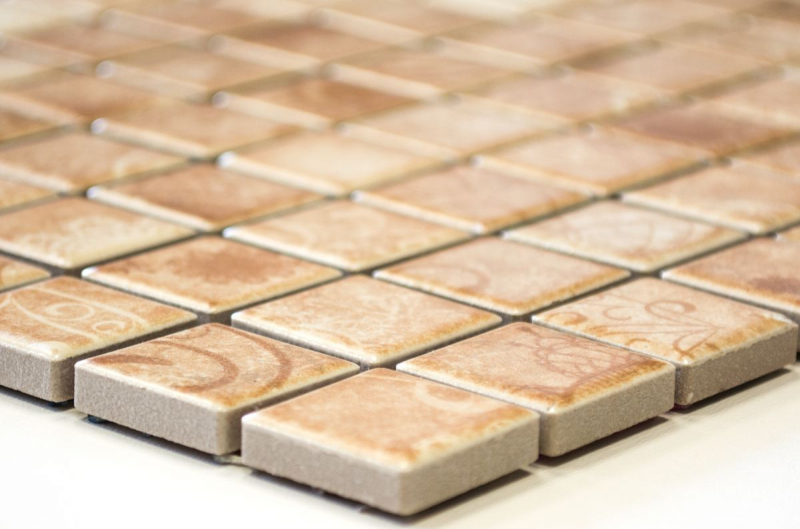 Mosaic tiles retro vintage ceramic mosaic beige brown kitchen splashback MOS18D-1412_f | 10 mosaic mats