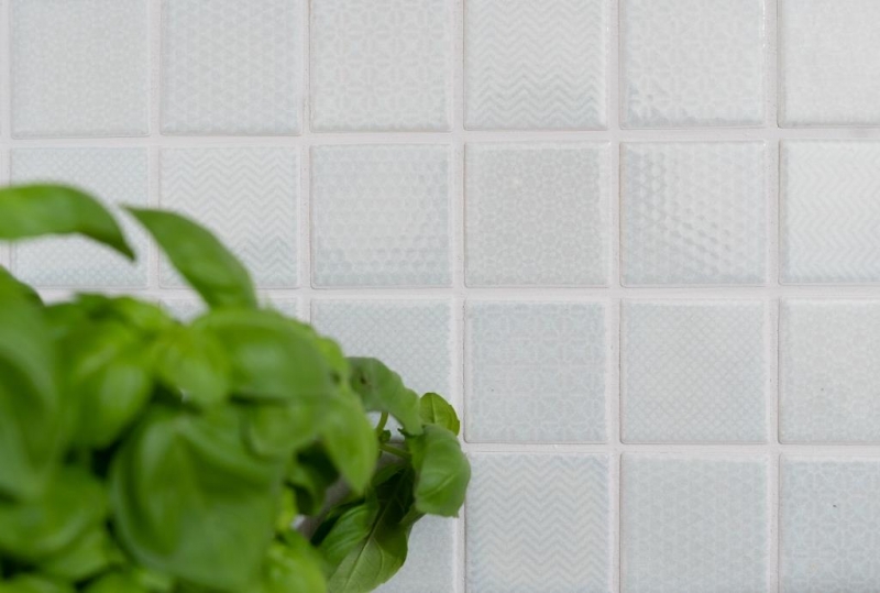 Ceramic mosaic tile white with fine light mint stitch BAD pool tile backsplash kitchen backsplash MOS16-0205