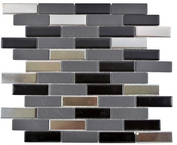 Hand sample composite mosaic ceramic black silver chrome rods tile backsplash MOS26-0317_m