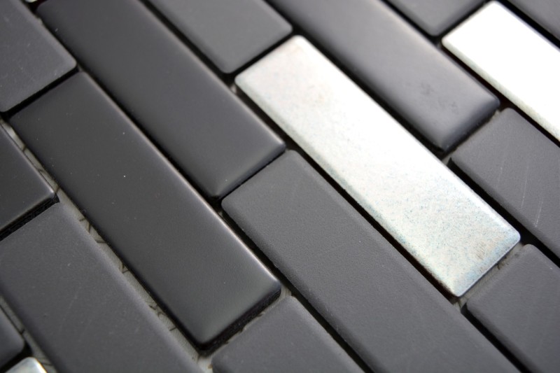 Composito mosaico mattone scivola ceramica nero argento cromo aste piastrelle backsplash MOS26-0317