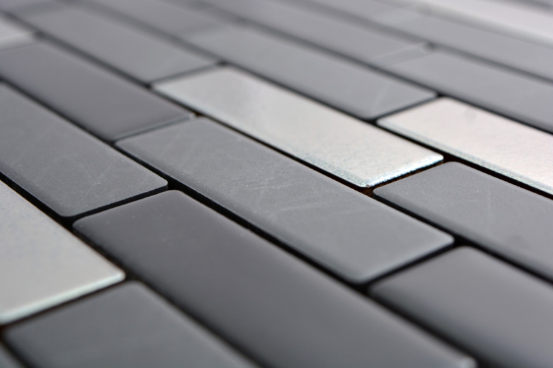 Composite mosaic brick slips ceramic black silver chrome rods tile backsplash MOS26-0317
