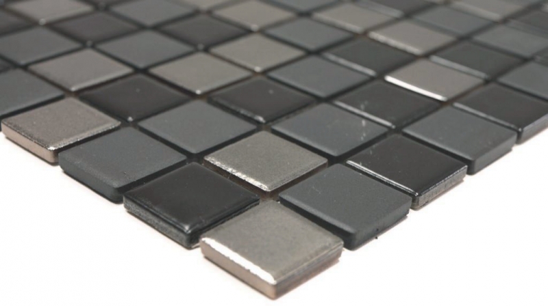 Ceramic mosaic black silver anthracite chrome mosaic tile kitchen splashback MOS18-0317