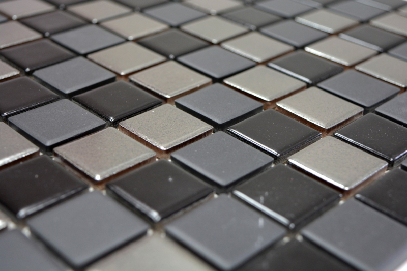 Hand sample mosaic tile ceramic black silver anthracite chrome kitchen splashback MOS18-0317_m