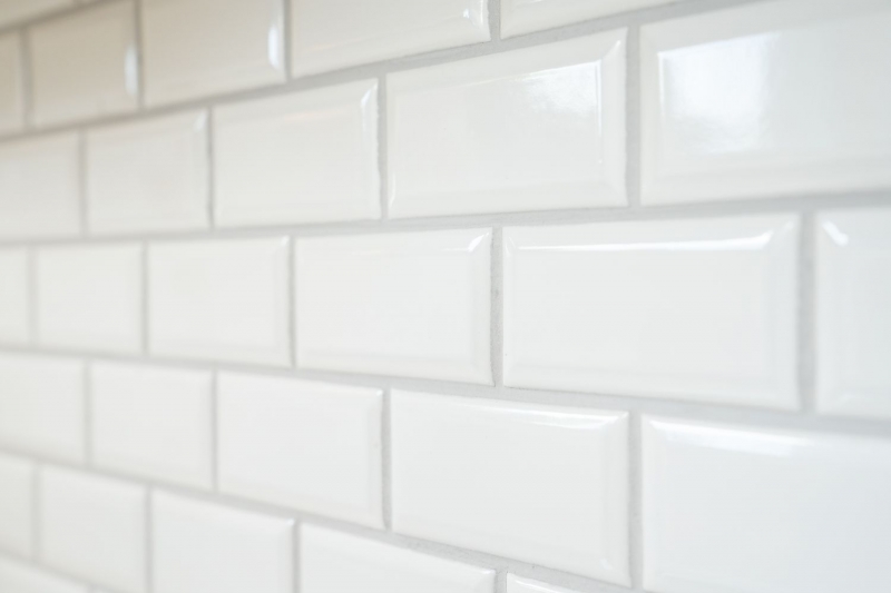 Metro Subway tiles WHITE facet mosaic tile ceramic backsplash kitchen wall MOS26M-0101