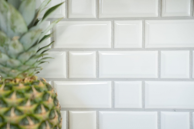 Metro Subway tiles WHITE facet mosaic tile ceramic tile backsplash kitchen wall MOS26WM-0101
