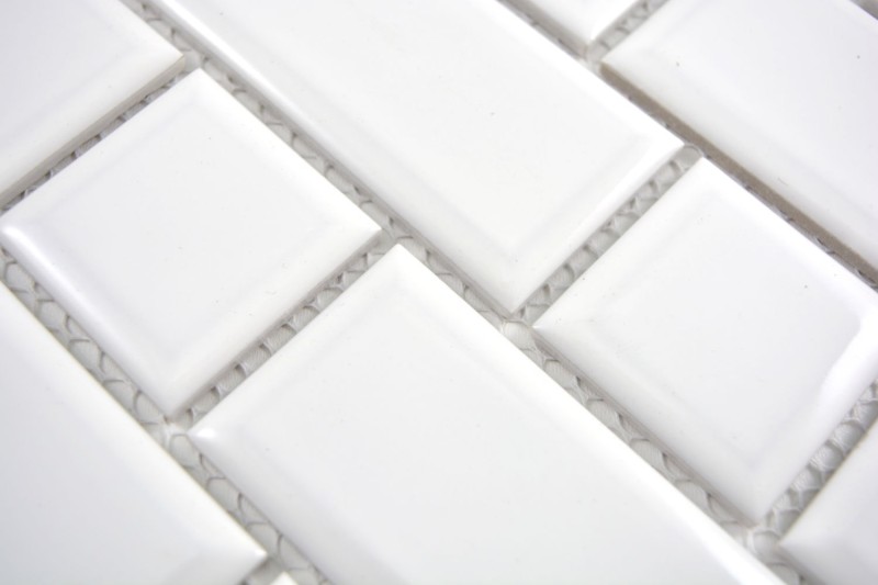 Metro Subway tiles WHITE facet mosaic tile ceramic tile backsplash kitchen wall MOS26WM-0101