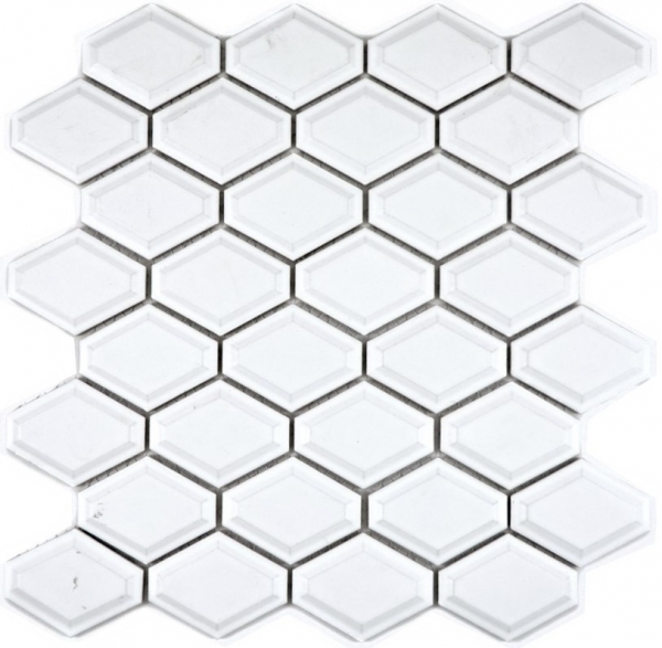 Carreaux de mosaïque Céramique Diamant Metro blanc brillant Carreaux de cuisine MOS13MD-0101_f | 10 Tapis de mosaïque