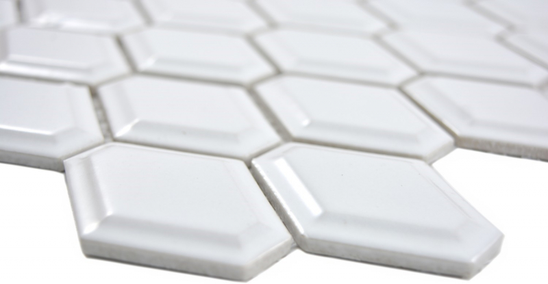 Handmuster Mosaik Fliese Keramik Diamant Metro weiß glänzend Fliesenspiegel Küche MOS13MD-0101_m