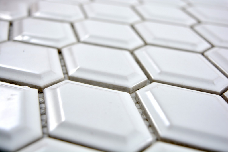 Retro 3D mosaic tile ceramic diamond metro white glossy tile backsplash kitchen MOS13MD-0101