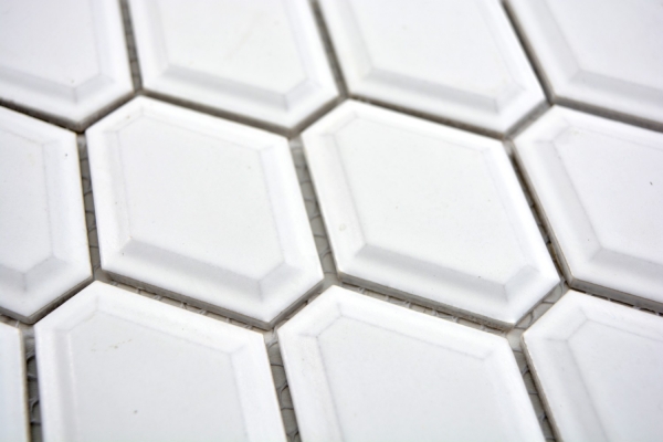 Retro 3D Mosaik Fliese Keramik Diamant Metro weiß matt Fliesenspiegel Küche MOS13MD-0111
