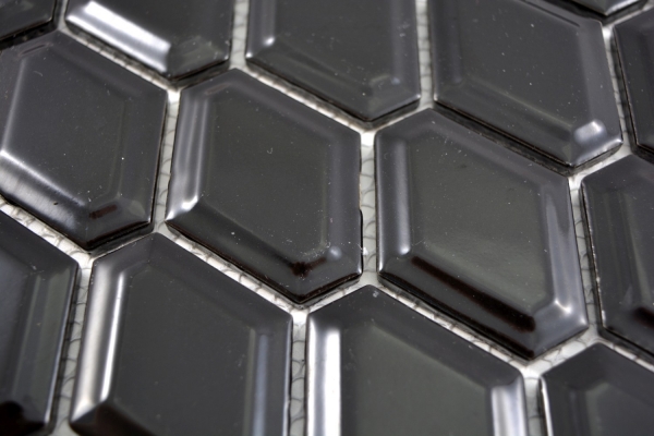 Piastrelle mosaico ceramica diamante metro nero lucido backsplash cucina MOS13MD-0301_f | 10 tappetini mosaico