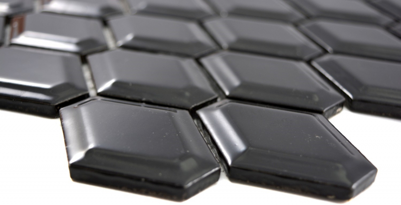 Retro 3D Mosaik Fliese Keramik Diamant Metro schwarz glänzend Fliesenspiegel Küche MOS13MD-0301