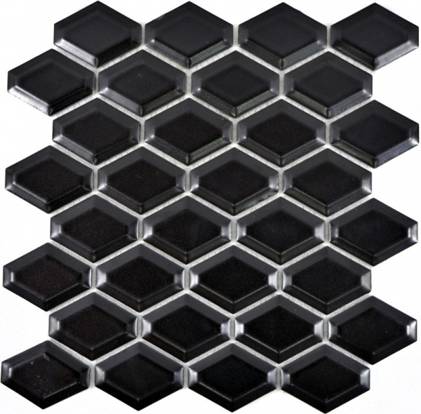 Handmuster Mosaik Fliese Keramik Diamant Metro schwarz matt Fliesenspiegel Küche MOS13MD-0311_m