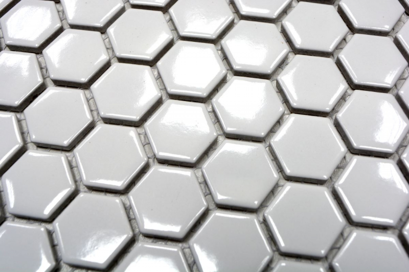 Mosaik Fliese Keramik Hexagon weiß glänzend Fliesenspiegel Küche MOS11A-0102 