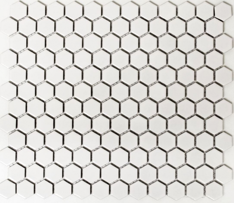 Hexagonale Sechseck Mosaik Fliese Keramik mini weiß matt Wand Dusche Fliesenspiegel Wandfliesen Badfliese Küche - MOS11A-0111