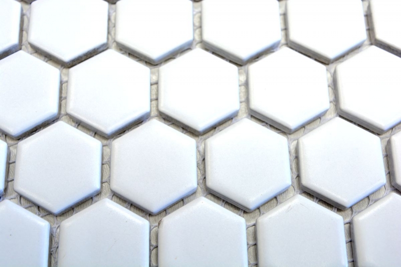 Hexagonale Sechseck Mosaik Fliese Keramik mini weiß matt Wand Dusche Fliesenspiegel Wandfliesen Badfliese Küche - MOS11A-0111