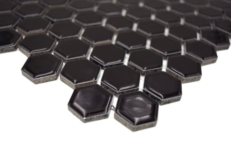Hexagonal hexagon mosaic tile ceramic mini black glossy wall tile bathroom tile backsplash kitchen - MOS11A-0302