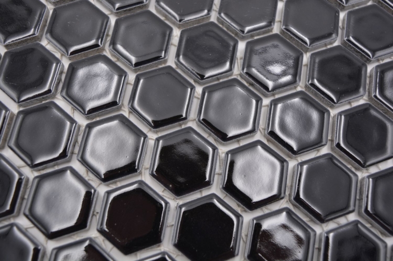 Hexagonal hexagon mosaic tile ceramic mini black glossy wall tile bathroom tile backsplash kitchen - MOS11A-0302