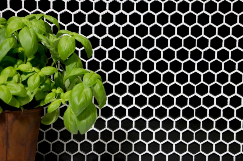 Hexagonal hexagonale mosaïque carreaux de céramique mini noir brillant carreaux de mur salle de bain carreaux de cuisine - MOS11A-0302