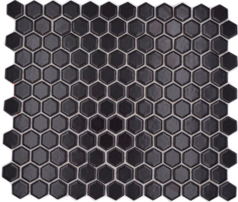 Hexagonale Sechseck Mosaik Fliese Keramik mini schwarz matt Duschrückwand Fliesenspiegel Wandfliese Badfliese - MOS11A-0311