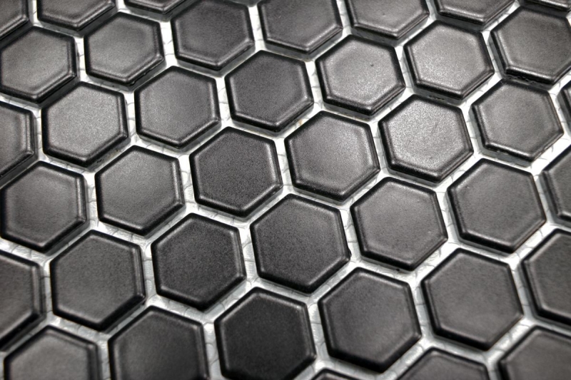 Piastrella di mosaico esagonale in ceramica mini nero opaco piastrella doccia alzatina piastrella muro piastrella bagno - MOS11A-0311