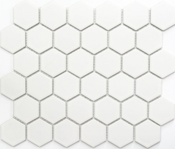Handmuster Mosaik Fliese Keramik Hexagon weiß matt Wandfliesen Badfliese MOS11B-0111_m