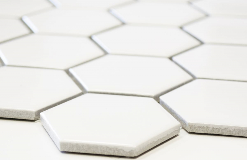Mosaïque Céramique Hexagone blanc mat Carreaux de salle de bain MOS11B-0111_f | 10 Tapis de mosaïque