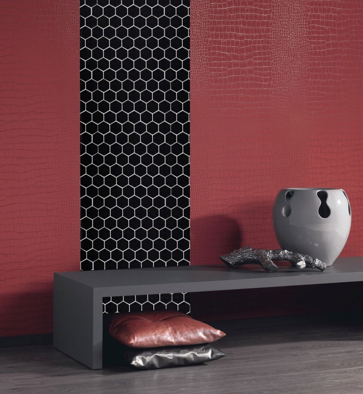 Hexagonal hexagonale mosaïque carreaux de céramique noir brillant fond de douche carreaux de cuisine mur salle de bains - MOS11B-0302