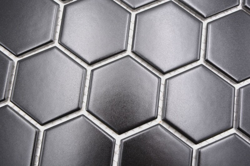Hexagone Mosaïque Céramique noir mat Dos de douche Miroir de cuisine Mur salle de bain - MOS11B-0311