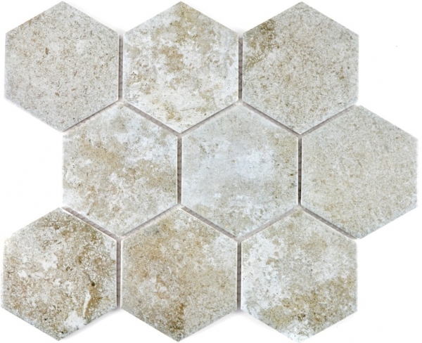 Carreaux de mosaïque Céramique grise Hexagone Ciment Cuisine WC Carreaux de salle de bain MOS11F-0202_f | 10 Tapis de mosaïque