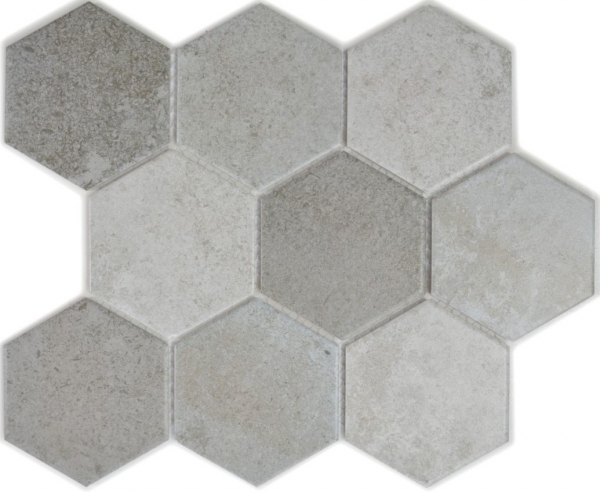 Hexagonale Sechseck Mosaik Fliese Keramik grau XL Zementoptik Küchenfliese WC Badfliese Wandfliese Verblender - MOS11F-0204
