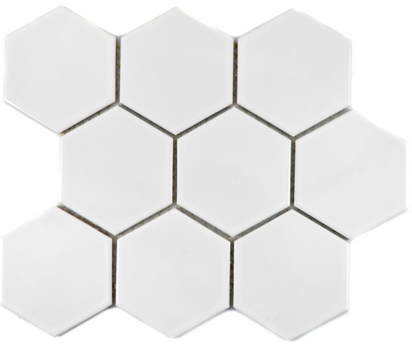 Carreaux de mosaïque Céramique Hexagone blanc brillant Cuisine WC Carreaux de salle de bain MOS11F-0101_f | 10 Tapis de mosaïque